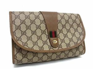 1円 ■美品■ GUCCI オールドグッチ 89 01 030 ヴィンテージ シェリーライン GG柄 PVC×レザー クラッチバッグ ブラウン系 FA9931