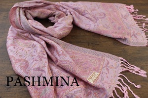 新品【パシュミナ Pashmina】ペイズリー柄 ピンク系マルチカラー PINK 大判 ストール カシミア100% Cashmere