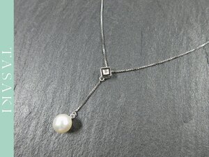 【TASAKI】K18WG 7.2mm アコヤ真珠 1Pダイヤモンド ホワイトゴールド デザイン ネックレス 45cm D0.01ct 3.6g J359