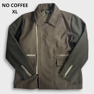 極美品 XL NO COFFE ノーコーヒー ライダース Pコート カーキ 中綿 キルティング ウール メルトン ショートコート