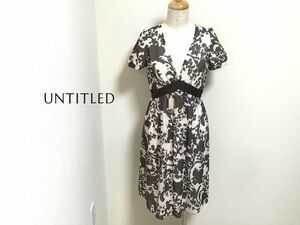 日本製 UNTITLED ワンピース パフスリーブ レディース 花柄 茶色 アンタイトル フレアスカート ①