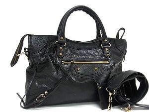 1円 ■美品■ BALENCIAGA バレンシアガ 115748 ザ・シティ レザー 2WAY クロスボディ ハンドバッグ トート ショルダー ブラック系 FD2365