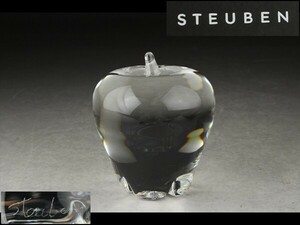 【西】Ｓ102 Steuben スチューベン 硝子 りんご 置物