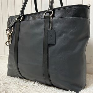 1円【美品】COACH コーチ トートバッグ メトロポリタン バイカラー ネイビー 青 大容量 レザー 本革 肩掛け ビジネスバッグ メンズ A4 PC