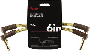 Fender　フェンダー 24K金メッキコネクター　Deluxe Series Patch Cables (2-Pack), Angle/Angle, Tweed　パッチケーブル　15cm　2本セット