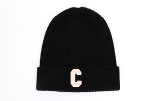 セリーヌ ウール Cロゴ ニットキャップ フリーサイズ ブラック CELINE KNIT CAP BEENIE 中古品 USED 美品 Aランク/6853