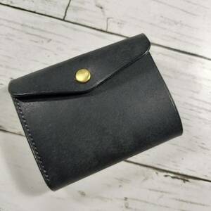 RiDo LeatherWorks【プエブロ&栃木レザー】三つ折りミニウォレット★ブラック×チョコ　ミニ財布 イタリアンレザー ハンドメイド