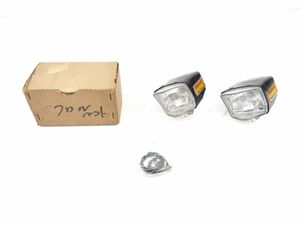 6 新品 未使用 フラッシャー 自転車 ダブル 2眼 フロント ヘッド ライト◆昭和 レトロ デコチャリ 当時物 モペット スーパーカー スポーツ