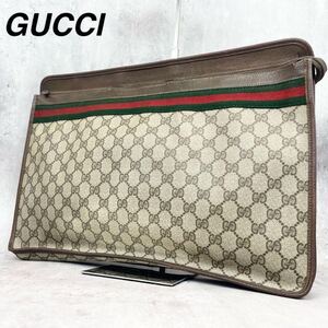 極美品 GUCCI グッチ メンズ クラッチバッグ セカンドバッグ シェリーライン GG スプリーム PVC レザー 本革 ベージュ A4◎ ヴィンテージ