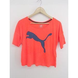 ◇ PUMA プーマ プリント 五分袖 Tシャツ カットソー サイズM レッド系 ネイビー レディース P