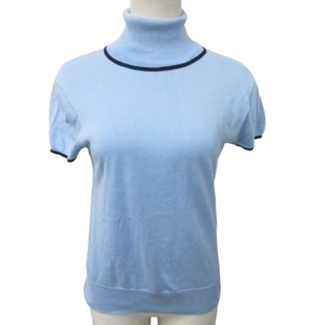 ラルフローレン RALPH LAUREN ハイネックニットカットソー Tシャツ フレンチ袖 水色 ブルー系 Lサイズ 0418 ■GY14 レディース