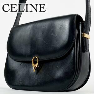 美品・希少モデル CELINE セリーヌ ショルダーバッグ クロスボディバッグ ポーチ ボックス型 ブラックレザー