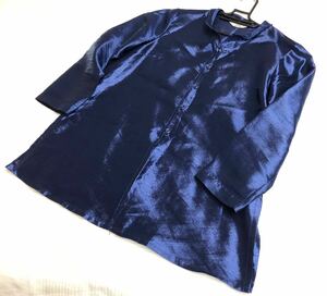 hananoblouse 長袖　ブラウス　ジャケット　鮮やかな紺色　光沢のある生地　 チュニック　M〜L