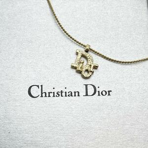 未使用級 クリスチャンディオール Christian Dior ネックレス アクセサリー ロゴ 文字 トロッター オブリーク Dior 刻印 ゴールド 金色