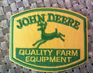 《黄緑JD跳鹿》■四角角丸◎新品◆　鹿　John Deere　ジョンディア　ジョン・ディア 刺繍ワッペン◆アメリカ　■農業　トラクター■衣服DIY