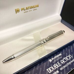 923 プラチナ万年筆 総銀 多機能ペン ダブル3アクション スターリングシルバー SILVER 925 PLATINUM 回転式 箱付き 高級 文房具 筆記用具