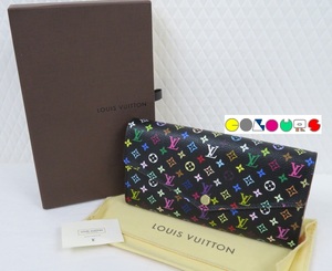 〔COLOURS〕 美品■ポルトフォイユ・サラ■マルチカラー■M60668■ノワール（黒）×グルナード（ピンク）■Louis Vuitton