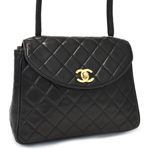 1円 ◎美品 CHANEL シャネル ショルダーバッグ 肩掛け ターンロック マトラッセ レザー ブラック◎E.Como.tI-10