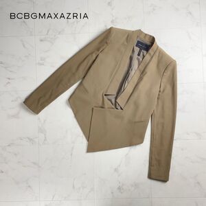 美品 BCBG MAXAZRIA ビーシービージーマックスアズリア 変形デザインノーカラージャケット 総裏 レディース 茶色 サイズXS*SC1096