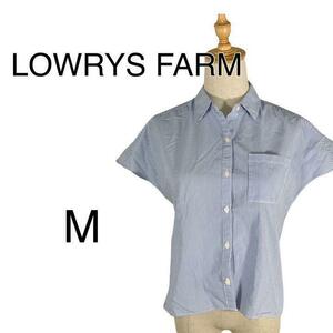 M18-38 ローリーズファーム LOWRYS FARM ブラウス キャップスリーブ 細いストライプ ブルー系 レディース Mサイズ