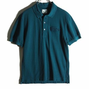 G7885f5　■LACOSTE ラコステ■　VINTAGE WASHED ビッグロゴ 鹿の子 半袖 ポロシャツ グリーン 2/XS スリム コットン メンズ 春夏