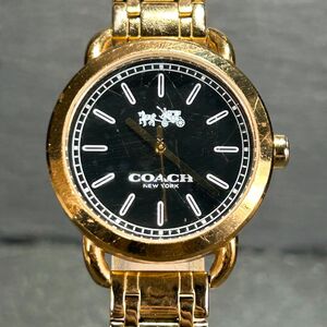 COACH コーチ CA 105.7.95.1216 腕時計 クオーツ アナログ ブラック文字盤 ゴールド メタルバンド ラウンド 新品電池交換済み 動作確認済み