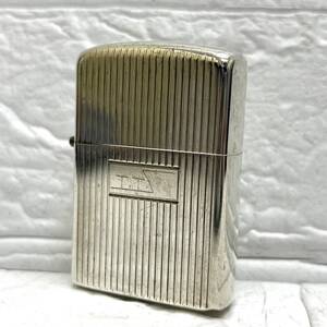 d10509■Zippo/ジッポ　ライター　スターリングシルバー　1955-1979　文字筆記体　ストライプ柄　　火花確認済み　喫煙具　中古