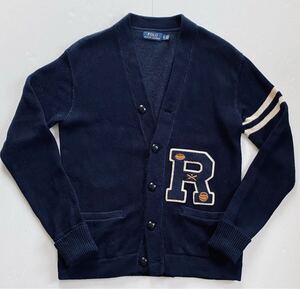 POLO RALPH LAUREN ポロラルフローレン　レタードカーディガン ネイビー　コットンリネン ニット　メンズ サイズXS 実寸M以上