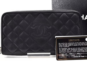 Chanel シャネル ココマーク キルティング 長財布 レザー 革 ブラック 黒 柄なし シンプル 箱、カード、シール付き 正規品 6D379075