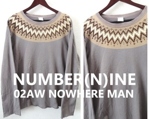 2002AW/NUMBER(N)INE:ナンバーナイン/NOWHERE MAN ジョージ期/ノルディック クロス 柄 スウェット/グレー/size4(XL)/archive ヴィンテージ