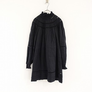 【美品/定価5.0万】エトワールイザベルマラン ETOILE ISABEL MARANT *ADENIA DRESS*38長袖麻フリルカラー黒(4-2404-188)【02E42】