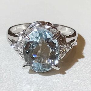 ☆ジュエリーマキPt850 アクアマリン＆ダイヤリング 3.29ct☆