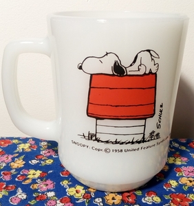 ビンテージ Fire King Snoopy マグ　美品　I think I