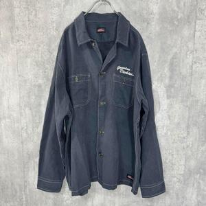 ディッキーズ ビッグサイズ Dickies 3Lサイズ カバオール ボタンダウンシャツ 長袖 刺繍 メンズ ブルー ネイビー ゆったりサイズ 古着 USED