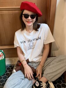 500円 同梱不可 カジュアル シンプル 半袖 ラウンドネック プリント アルファベットTシャツ L ワンカラー