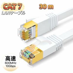 LANケーブル cat7 30m カテゴリー7 フラットケーブル 高速 10Gbps 600MHz CAT7準拠 イーサネット 業務用 ホワイト 薄型 フラット