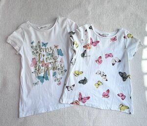 ★★H&M　半袖Ｔシャツ　２枚セット　白　蝶々　バタフライ　サイズ１１０★★