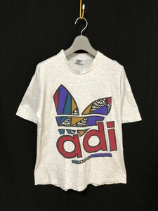 80s レアモデル■USA製 ヴィンテージ■adidas アディダス 半袖Tシャツ S　ビッグトレフォイル　オールド　マルチカラー