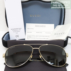 グッチ GUCCI メンズ サングラス GG0528S ブラック×ゴールド×ウェブ 63□14 150 新品同様 [質イコー]