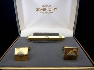 ■良品■№0338 【GIVENCHY】ジバンシイ【ゴールド】■カフス＆ネクタイピン タイピン セット♪