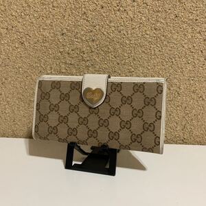 美品　 GUCCI グッチ GGキャンバス　 Wホック　ハート　 長財布　ブラウン系