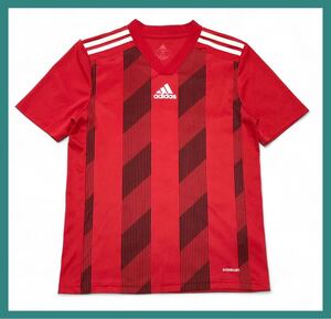 2135 キッズサイズ◆adidas アディダス◆ロゴプリント ジュニア サッカー フットサル 半袖 シャツ レッド×ブラック×ホワイト 160