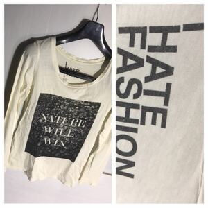 I HATE FASHION シップス USA製 花柄 フォト × メッセージプリント NATURE WILL WIN 長袖Tシャツ ロンT 白 ホワイト S