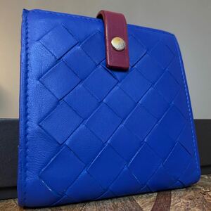 一円【極美品！希少】 BOTTEGA VENETA ボッテガヴェネタ イントレチャート ロングウォレット　財布　男女　　二つ折り ブルー