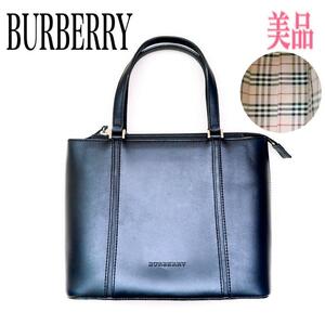 BURBERRY Burberry バーバリー ハンドバッグ バック レザー 本革 ノバチェック ブラック系 フォーマル 自立