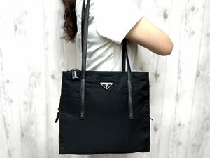 極美品 PRADA プラダ テスート ショルダーバッグ バッグ B6081 ナイロン×レザー 黒 73408Y