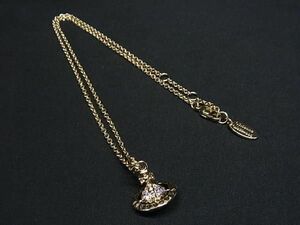 1円 ■極美品■ Vivienne Westwood ヴィヴィアンウエストウッド オーブ ラインストーン ネックレス アクセサリー ゴールド系 AW9045