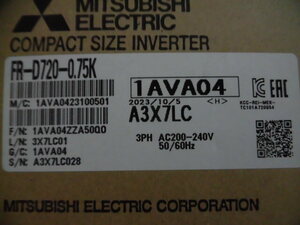 三菱電機 インバータ FREQROL FR-D720-0.75K 2023年10月5日製造 国内より落札当日発送可 新品 未使用 ６ヶ月保証