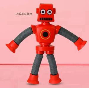 新品未使用　ポップチューブロボット 吸盤 ロボット おもちゃ　知育玩具　赤　レッド