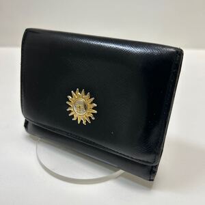 ◆GIANNI VERSACE ヴェルサーチ　カードケース◆　名刺入れ　サンバースト　太陽　本革　ゴールド金具　ブラック 【USED】 1125